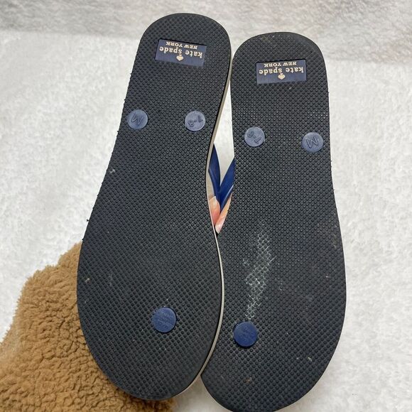 Kate Spade Flip Flops Distressed Women 7/8 US Charms Multicolor Striped - Picture 2 of 6